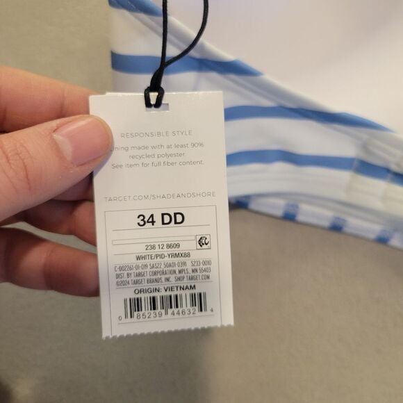 Shade & Shore Striped Blue and White Bikini Top Bra Size 34DD - Picture 3 of 5